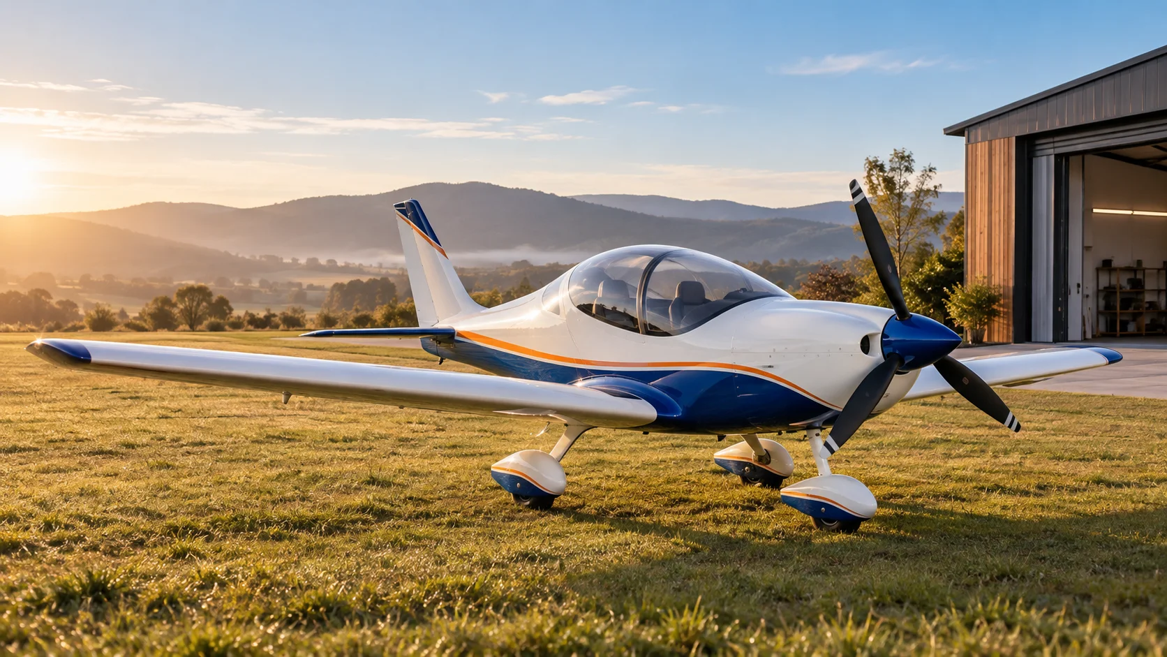 Konzeptvisualisierung eines Sportflugzeugs auf einem Flugplatz